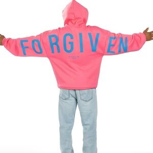 Vibrant Pink Hoodie with Blue Lettering